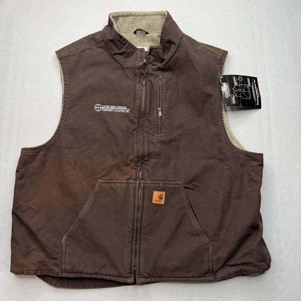 Carhartt V33 DKB Sandstone Sherpa Lined Mock Neck Vest Dark Brown Mens 2XL NWT